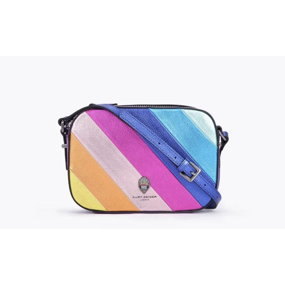 Kurt Geiger Kensington Camera Bag Rainbow Metallic Crossbody NWT Flaw